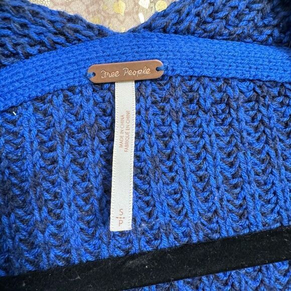 Free People High Hopes Blue Black Chunky Knit Sweater Cardigan Small - Picture 3 of 11